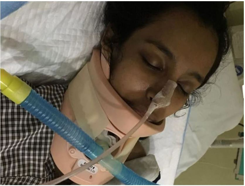 Photo shows Fathima Zohra lying on hospital bed