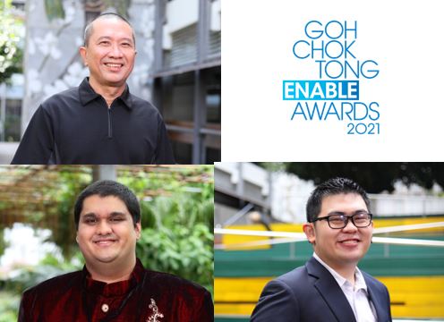 Tan Whee Boon, Muhammad Arshad and Elliot Teng, Awardees of Goh Chok Enable Awards 2021 (UBS Promise)